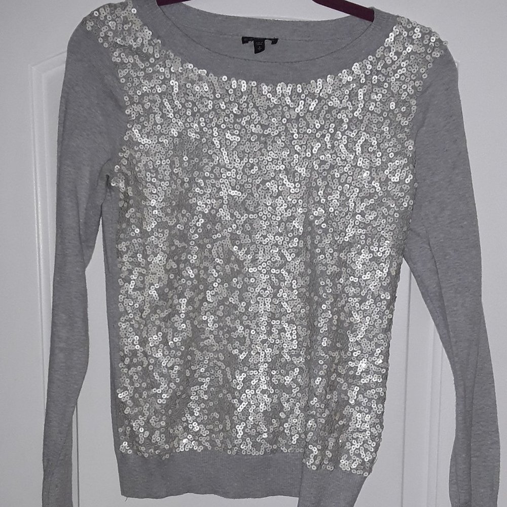 Express-Silver Sequin Sweater